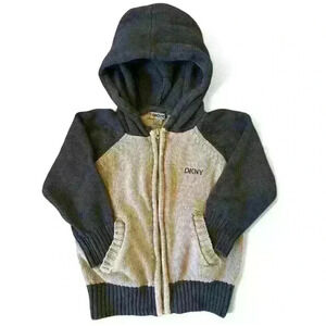 DKNY sz 2T hoodie full zip up 100% Cotton high quality knit sweater blue & gray